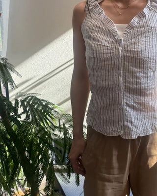 2-Way Gathered Frill Neck Button Sleeveless