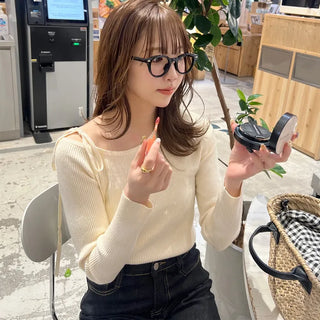 Asymmetrical Ribbon Knit T-Shirt
