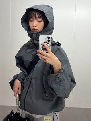 Oversized hooded windbreaker