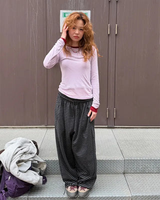 Waist String Border Easy Pants
