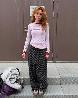 Waist String Border Easy Pants