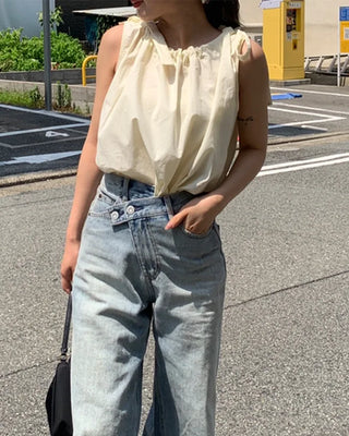 Neckline Ribbon Shoulder Blouse