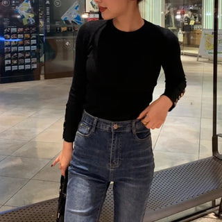 Gold button cuff slim knit