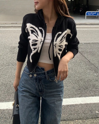 Butterfly knit zip-up