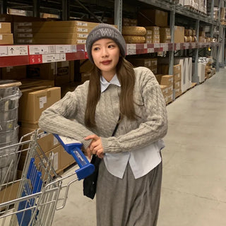 Twist knit cardigan and shirt set