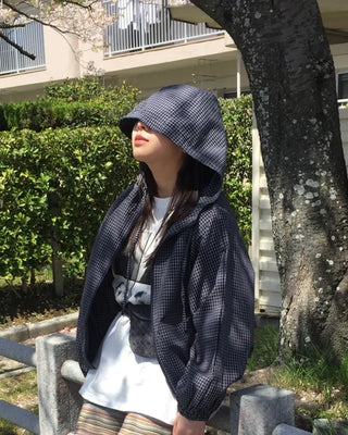 Checkered windbreaker hoodie