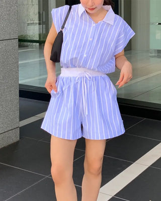 Striped sleeveless shirt and shorts set