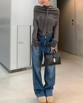 Tie-set off-shoulder T-shirt