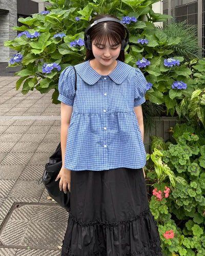 Round collar short-sleeved blouse