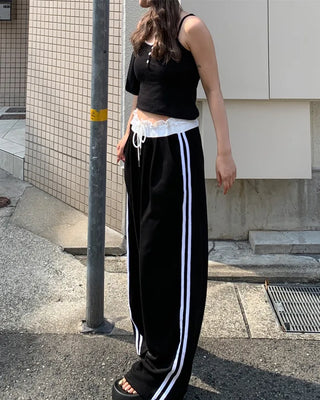 Two-line track wide pants