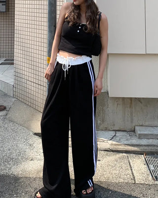 Two-line track wide pants