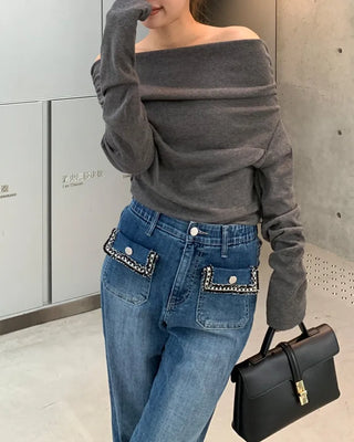 Tie-set off-shoulder T-shirt
