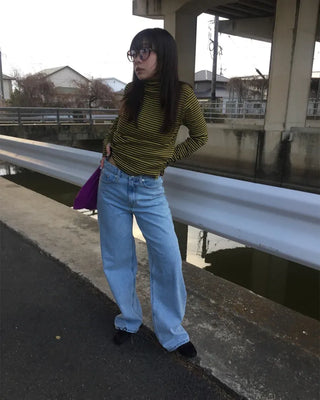 Wide straight light denim pants