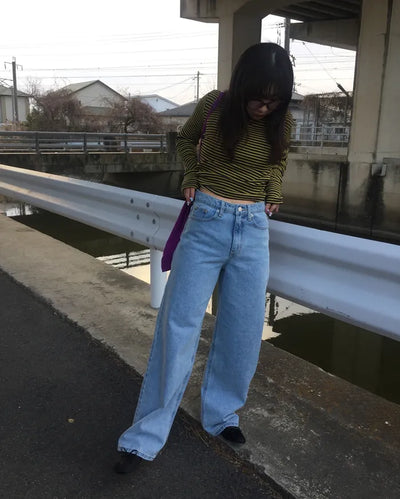 Wide straight light denim pants