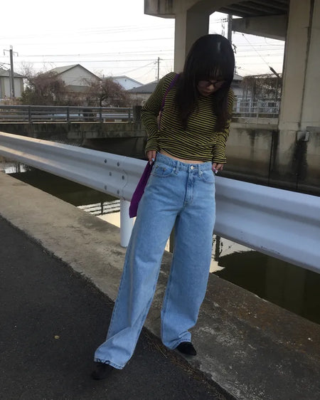 Wide straight light denim pants