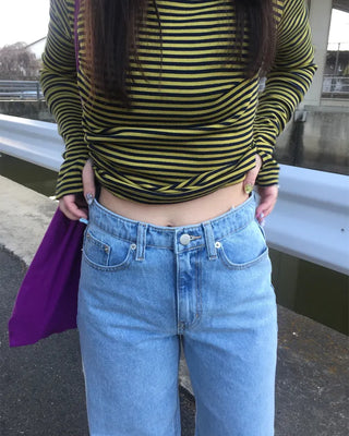 Wide straight light denim pants