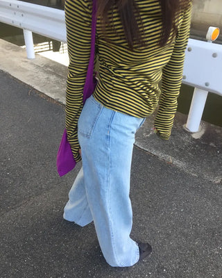 Wide straight light denim pants