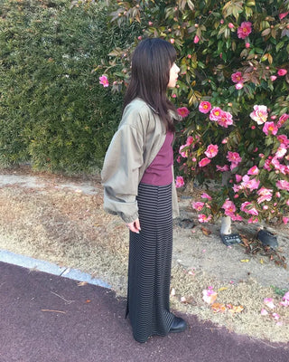 Striped back slit easy maxi skirt