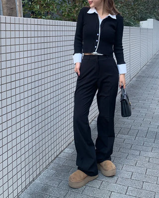 Shirt-layered long-sleeved cardigan