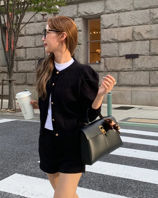Gold Button Puff Cardigan