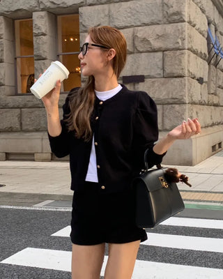 Gold Button Puff Cardigan