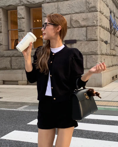 Gold Button Puff Cardigan
