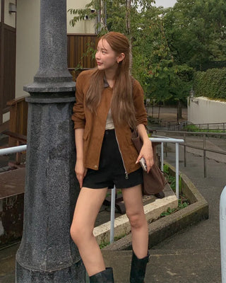 Leather color-point suede jacket