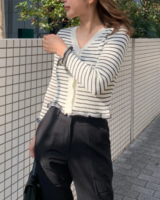 Striped V-neck cardigan