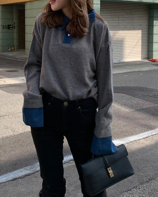 Denim two-tone accent color knit