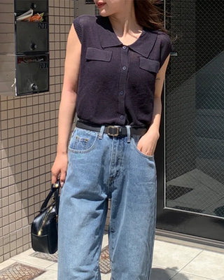 Colored button sleeveless cardigan