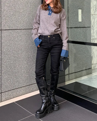 Denim two-tone accent color knit