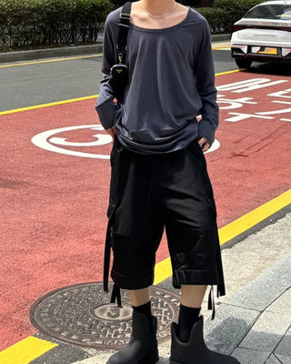 U-neck long-sleeved T-shirt