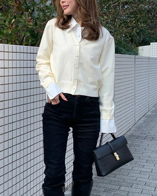 Layered shirt with knit accents