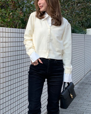 Layered shirt with knit accents