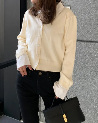 Layered shirt with knit accents