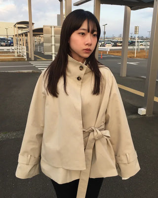 Stand-neck Big Gun Patch Yoke Short Trench Coat