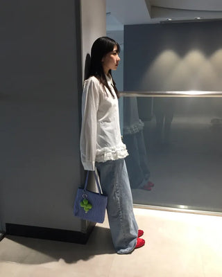 Wide straight light denim pants
