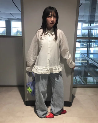 Wide straight light denim pants