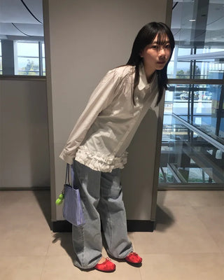 Wide straight light denim pants