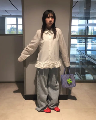 Wide straight light denim pants