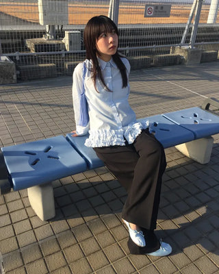 Two-pleat, center-creased wide-leg slacks