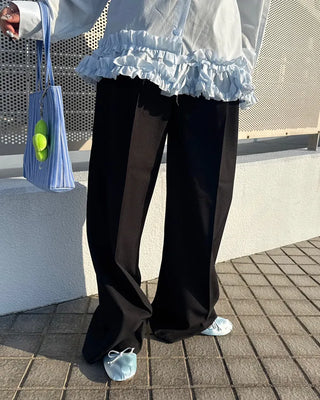 Two-pleat, center-creased wide-leg slacks