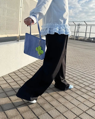 Two-pleat, center-creased wide-leg slacks