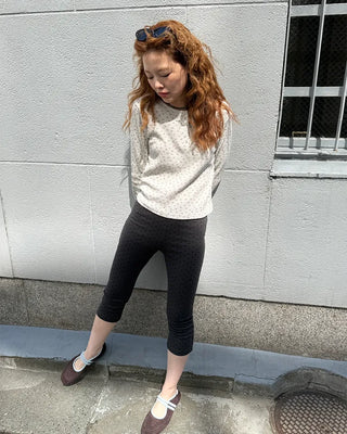Henley Neck Flower Thermal Long T-Shirt