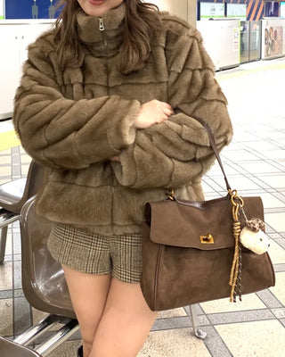 Suede gold buckle bag