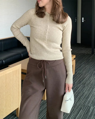 Slim Button Rib Knit