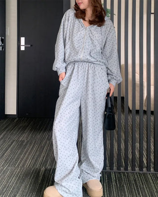 Flower Pattern Hoodie & Pants Set