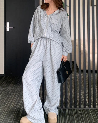 Flower Pattern Hoodie & Pants Set