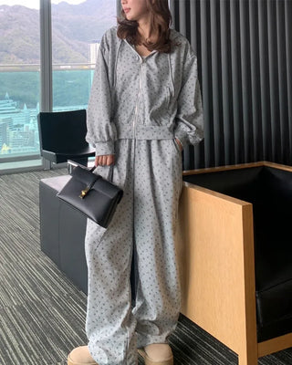 Flower Pattern Hoodie & Pants Set