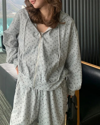 Flower Pattern Hoodie & Pants Set